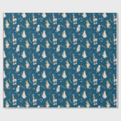 Weihnachtsstürme und Elche auf Blau Geschenkpapier (Flach)