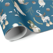 Weihnachtsstürme und Elche auf Blau Geschenkpapier (Rolleneckpunkt)