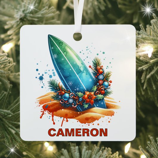 Weihnachtssurfboard-Individuelle Name Ornament Aus Metall