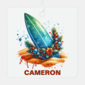 Weihnachtssurfboard-Individuelle Name Ornament Aus Metall (Vorderseite)