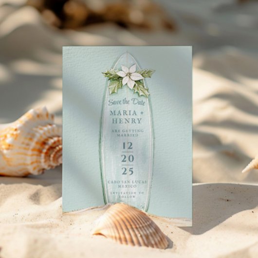 Weihnachtssurfboard | Winter Beach Save the Date