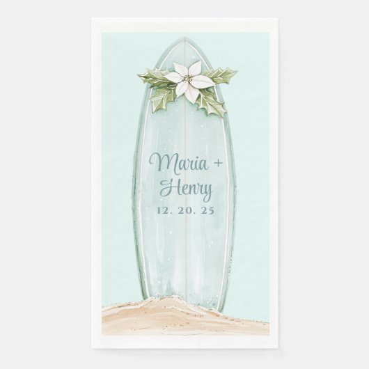 Weihnachtssurfboard | Winterstrand Serviette (Vorderseite)