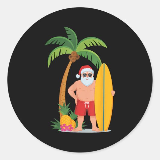 Weihnachtssurfen Santa Beach Ne Ferien Surfen Runder Aufkleber (Vorderseite)