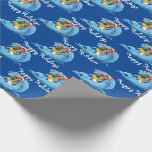 Weihnachtssurfer auf Wave Geschenkpapier (Ecke)