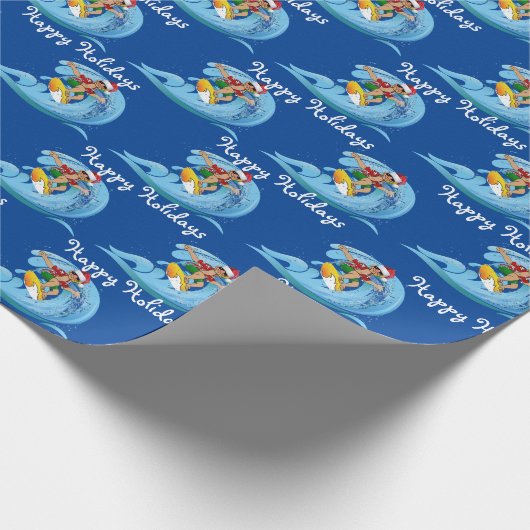 Weihnachtssurfer auf Wave Geschenkpapier (Ecke)