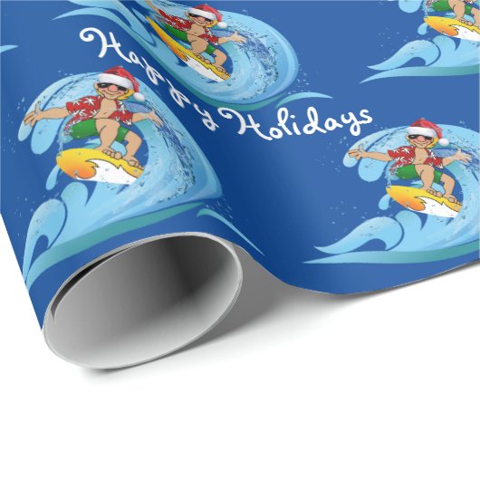 Weihnachtssurfer auf Wave Geschenkpapier (Rolleneckpunkt)