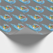 Weihnachtssurfer auf Wave Geschenkpapier (Ecke)
