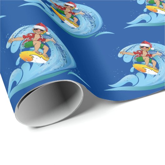 Weihnachtssurfer auf Wave Geschenkpapier (Rolleneckpunkt)