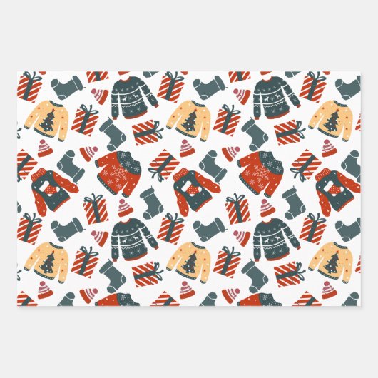 Weihnachtssüßer in Weiß, Rot und Grün Geschenkpapier Set (Vorderseite 3)