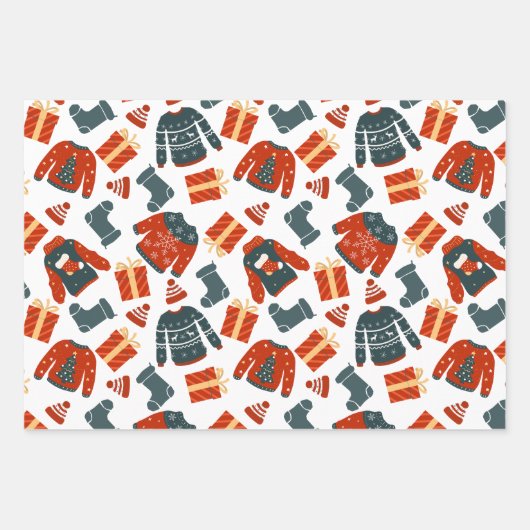 Weihnachtssüßer in Weiß, Rot und Grün Geschenkpapier Set (Vorderseite)