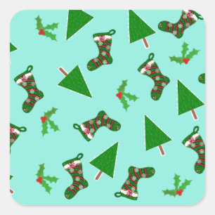 Weihnachtssymbole Aqua-Geschenk-Tag Quadratischer Aufkleber
