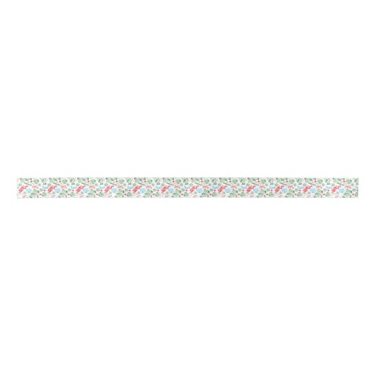 Weihnachtssymbole Doodling Red & Green Pattern Satinband (Vorderseite)