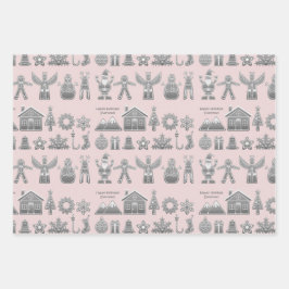 Weihnachtssymbole Glitzer Silber Geschenkpapier Set