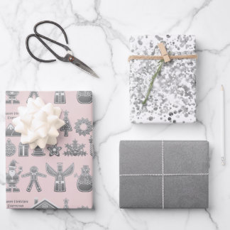Weihnachtssymbole Glitzer Silber Geschenkpapier Set