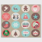 Weihnachtssymbole Große Medaillen Benutzerdefinier Geschenkpapier (Flach)