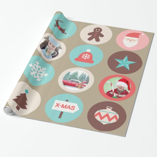 Weihnachtssymbole Große Medaillen Benutzerdefinier Geschenkpapier (Ungerollt)