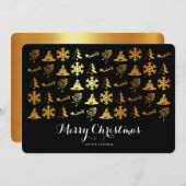 Weihnachtssymbole in Schwarz und Gold Feiertagskarte (Vorne/Hinten)