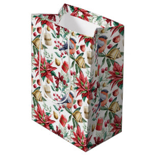 Weihnachtssymbole mit Poinsettia mit Red Robin Mittlere Geschenktüte
