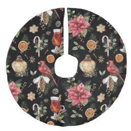 Weihnachtssymbole Muster Kardinal, Poinsettia Fa Leinenimitat Weihnachtsbaumdecke