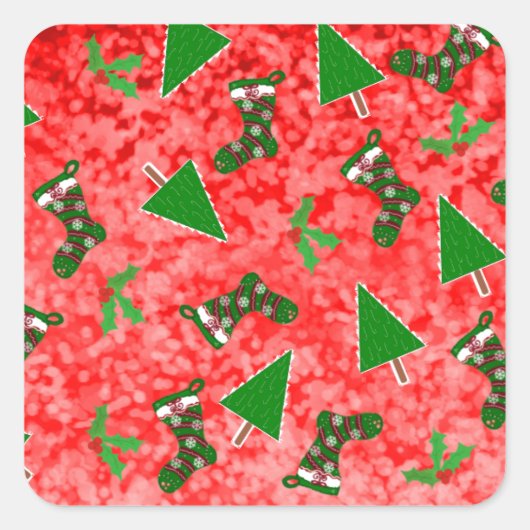 Weihnachtssymbole Rotes Geschenk Tag Quadratischer Aufkleber (Vorderseite)