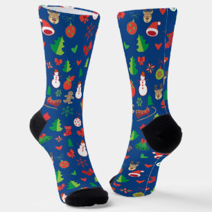 Weihnachtssymbole trendiges, skurriles Cartoon-Mus Socken