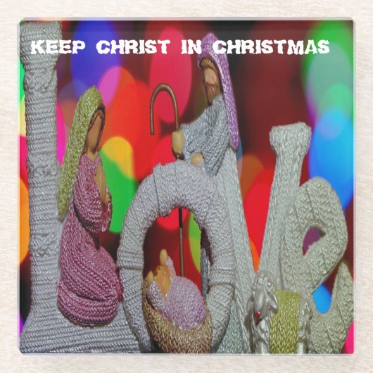 Weihnachtsszenario mit Liebe der Krippe Glasuntersetzer (Vorderseite)