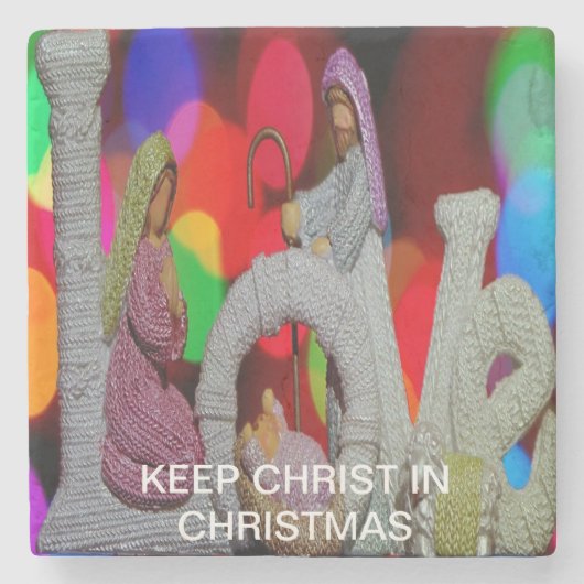 Weihnachtsszenario mit Liebe der Krippe Steinuntersetzer (Vorderseite)