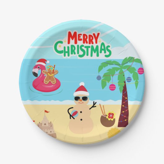 Weihnachtsszene am Strand Pappteller (Vorderseite)
