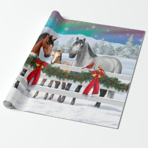 Weihnachtsszene Bay Buckskin Dapple Graue Pferde Geschenkpapier