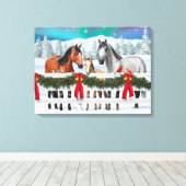 Weihnachtsszene Buckskin Dappgraue Pferde Leinwanddruck (Insitu (Holzboden))
