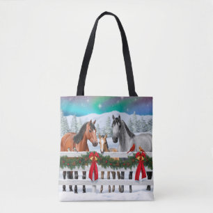 Weihnachtsszene Buckskin Dappgraue Pferde Tasche
