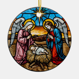 Weihnachtsszene Buntglas Keramik Ornament