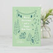 Weihnachtsszene Doodle Aquamarin & Green Weihnacht Feiertagskarte (Stehend Vorderseite)