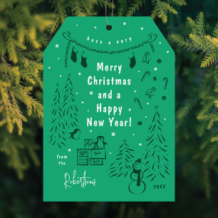 Weihnachtsszene Doodle Green Weihnachtskarte Feiertagskarte