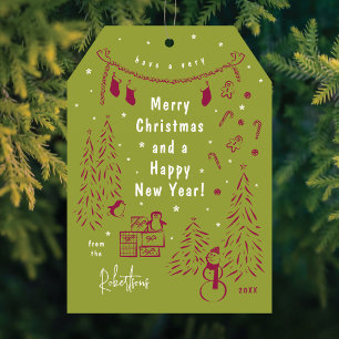 Weihnachtsszene Doodle Red & Green Weihnachtskarte Feiertagskarte