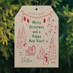 Weihnachtsszene Doodle Red & Green Weihnachtskarte Feiertagskarte