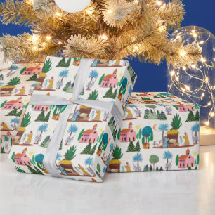 Weihnachtsszene Ecru handgezeichnetes Weihnachten Geschenkpapier