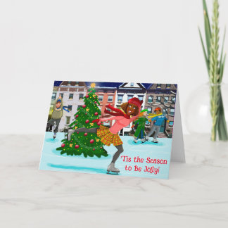 Weihnachtsszene (Eislaufen) Klapp-Grußkarte Karte