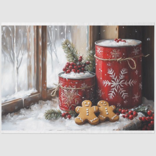 Weihnachtsszene Gingerbret Decoupage Seidenpapier (Vorderseite)