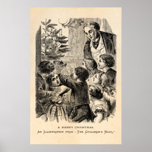 Weihnachtsszene im viktorianischen Stil: Kinder am Poster
