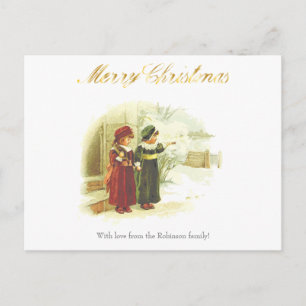Weihnachtsszene im Vintage-Look mit zwei Schwester Postkarte