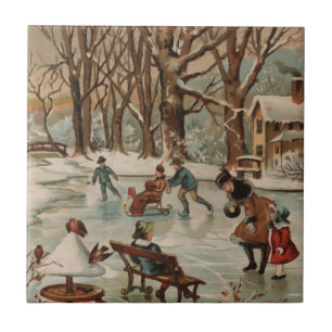 Weihnachtsszene im Vintage-Stil Fliese