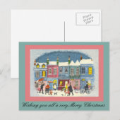 Weihnachtsszene in Rosa und Grün Feiertagspostkarte (Vorne/Hinten)