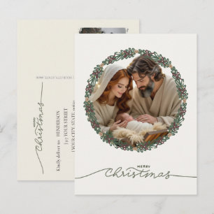 Weihnachtsszene Jesuskind in der Krippe Ihr Foto Feiertagspostkarte