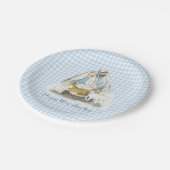 Weihnachtsszene, Krippe, Gingham Blau Pappteller (Schrägansicht)