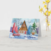 Weihnachtsszene mit A-Frame & Red Truck Karte (Gelbe Blume)