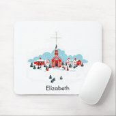 Weihnachtsszene mit einer Roten Kirche und Stern O Mousepad (Mit Mouse)