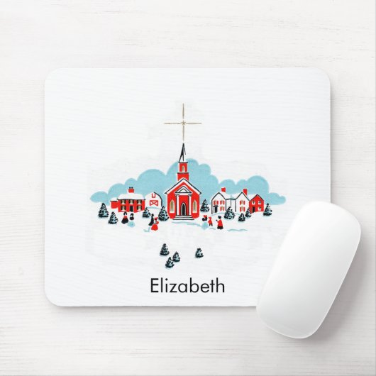 Weihnachtsszene mit einer Roten Kirche und Stern O Mousepad (Mit Mouse)