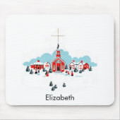 Weihnachtsszene mit einer Roten Kirche und Stern O Mousepad (Vorne)