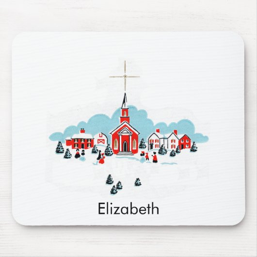 Weihnachtsszene mit einer Roten Kirche und Stern O Mousepad (Vorne)